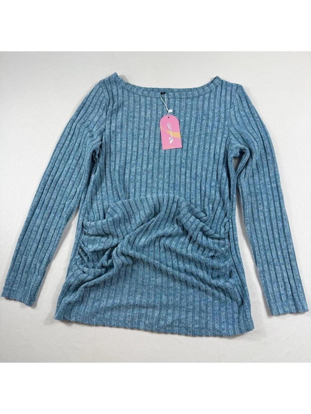 Sweetyweee Women's Ribbed Long-Sleeve Crew Neck Top with Ruching Detail
